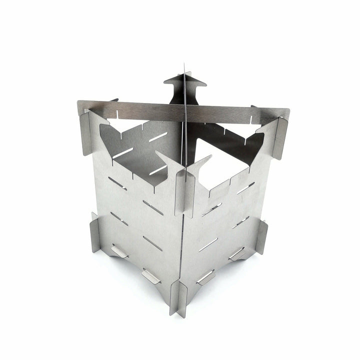 compact stainless steel portable wood-burning camping stove with tool-free interlocking assembly Stornfield
