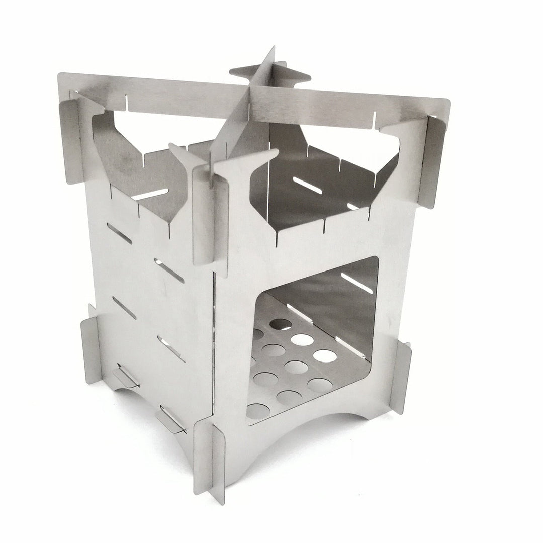 compact stainless steel portable wood-burning camping stove with tool-free interlocking assembly Stornfield