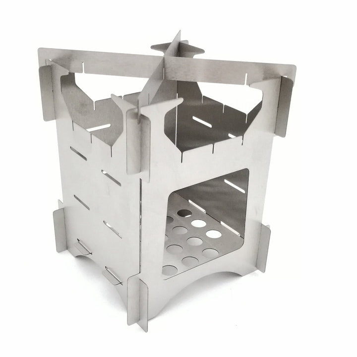 compact stainless steel portable wood-burning camping stove with tool-free interlocking assembly Stornfield