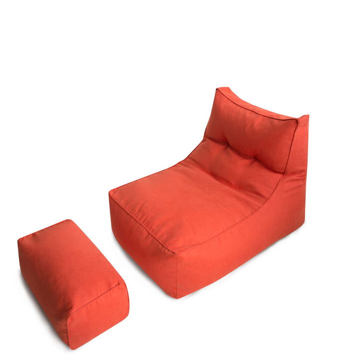 Comfortable lounge bean bag with ergonomic backrest and separate footstool