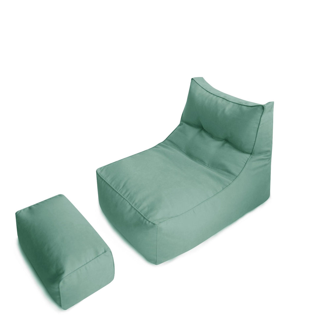Comfortable lounge bean bag with ergonomic backrest and separate footstool