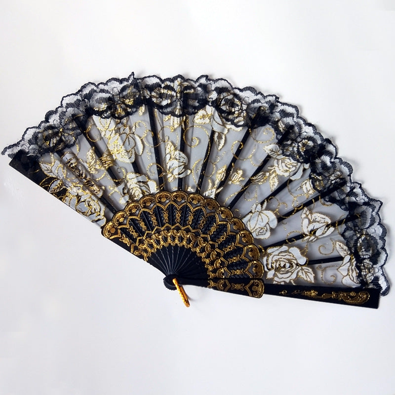 Ladies decorative hand fan with floral lace pattern Stornfield