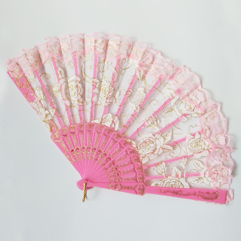 Ladies decorative hand fan with delicate rose motifs Stornfield