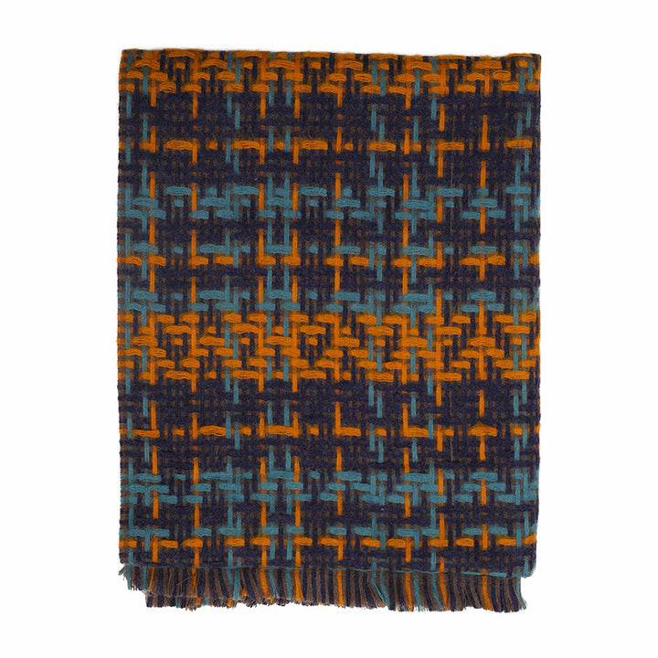 Throw blanket and plaid with herringbone structure, soft cotton blend and decorative fringes Stornfield