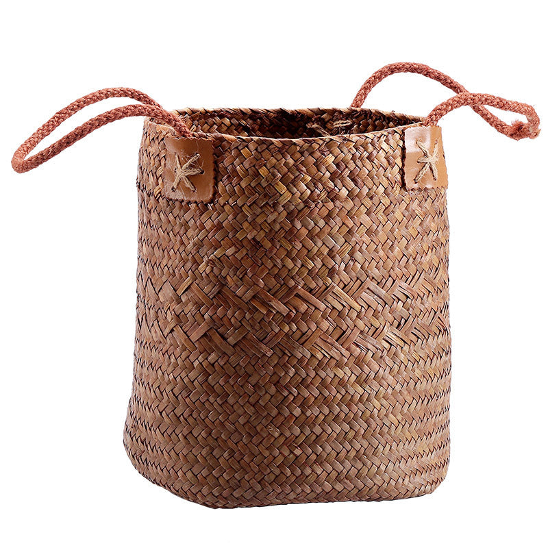 Unisex Handwoven Storage Basket with Leather Handles Stornfield