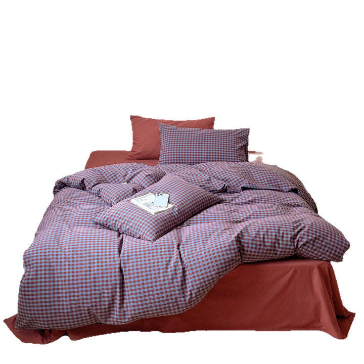 Washed cotton bedding, 4-piece, checkered