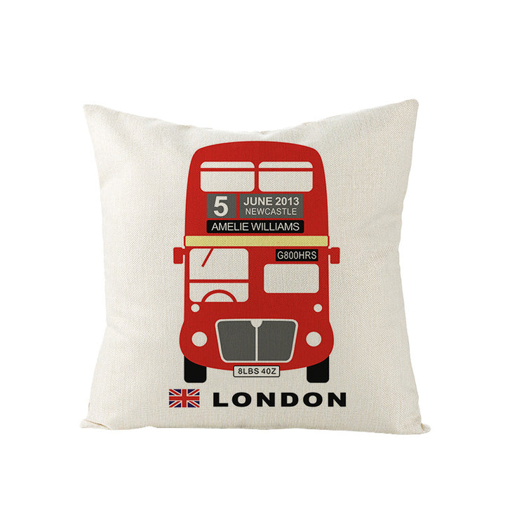 Decorative Cotton-Linen Pillow Cover with London Landmark Collage Print