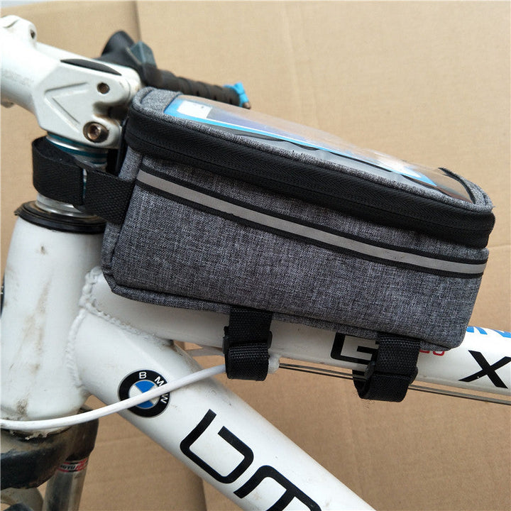 touchscreen top tube bike bag with waterproof compartment and reflective strip Stornfield