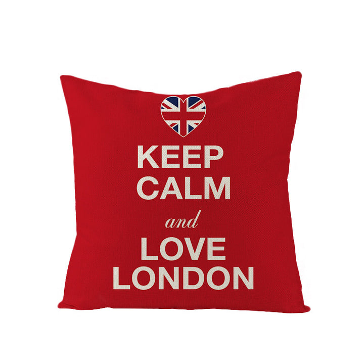 Decorative Cotton-Linen Pillow Cover with London Landmark Collage Print