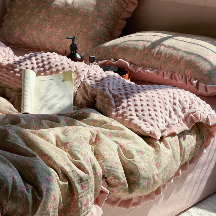 Winter bedding set, cotton gauze and plush, warming