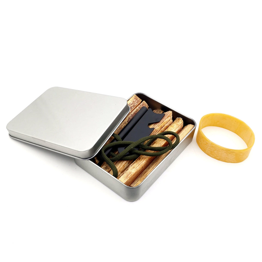 compact emergency fire starter kit with ferrocerium rod striker waxed tinder sticks and lightweight metal storage tin Stornfield