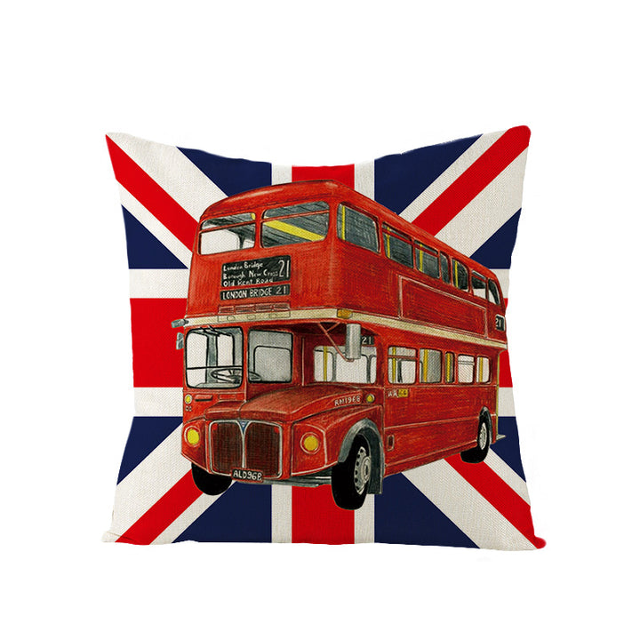 Decorative Cotton-Linen Pillow Cover with London Landmark Collage Print