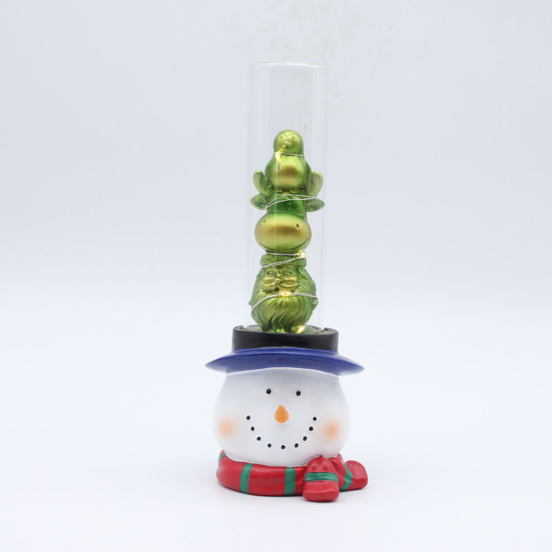 Decorative Snowman Figurine with Glass Tube