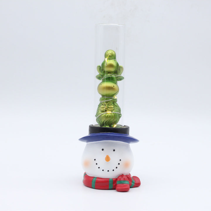 Decorative Snowman Figurine with Glass Tube