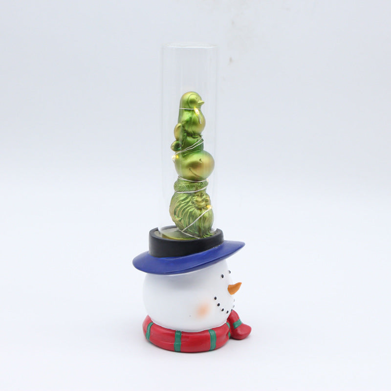Decorative Snowman Figurine with Glass Tube