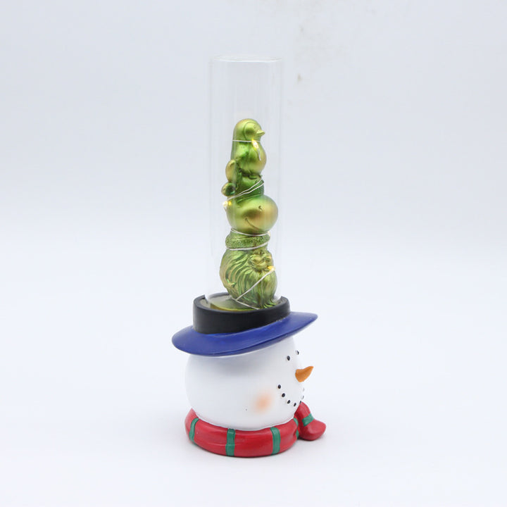 Decorative Snowman Figurine with Glass Tube