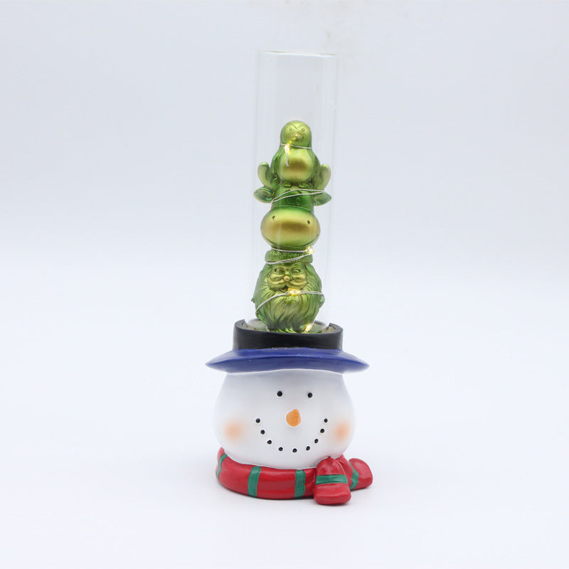 Decorative Snowman Figurine with Glass Tube