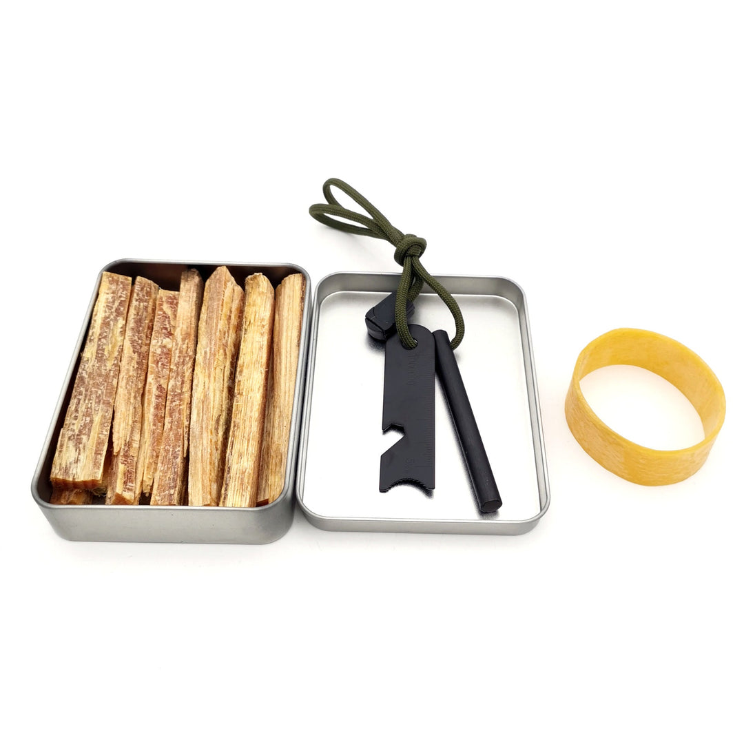 compact emergency fire starter kit with ferrocerium rod striker waxed tinder sticks and lightweight metal storage tin Stornfield