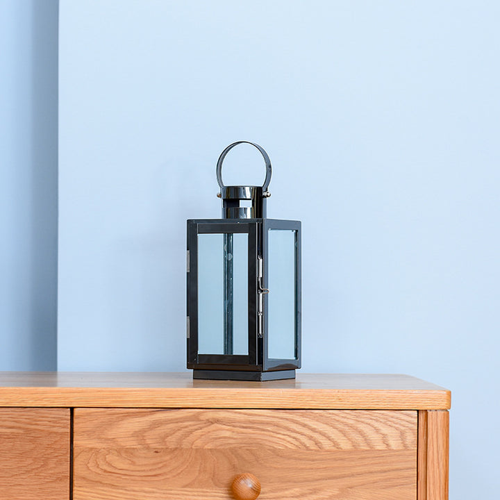 Tall Rectangular Stainless Steel Glass Panel Lantern with Hinged Door and Loop Handle Stornfield