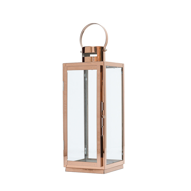 Tall Rectangular Stainless Steel Glass Panel Lantern with Hinged Door and Loop Handle Stornfield