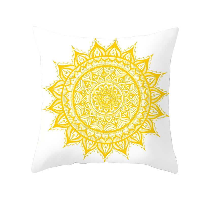 Geometric Interlocking Circle Square Pillow Cover Polyester Linen-Texture with Hidden Zipper