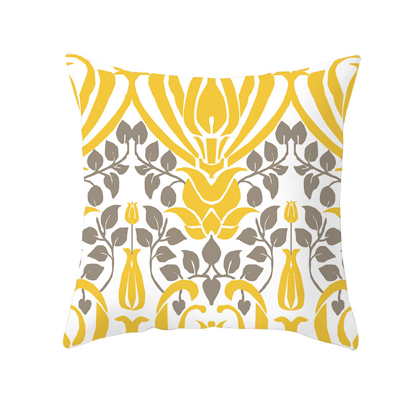 Geometric Interlocking Circle Square Pillow Cover Polyester Linen-Texture with Hidden Zipper
