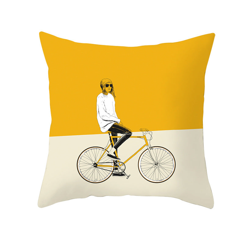 Geometric Interlocking Circle Square Pillow Cover Polyester Linen-Texture with Hidden Zipper