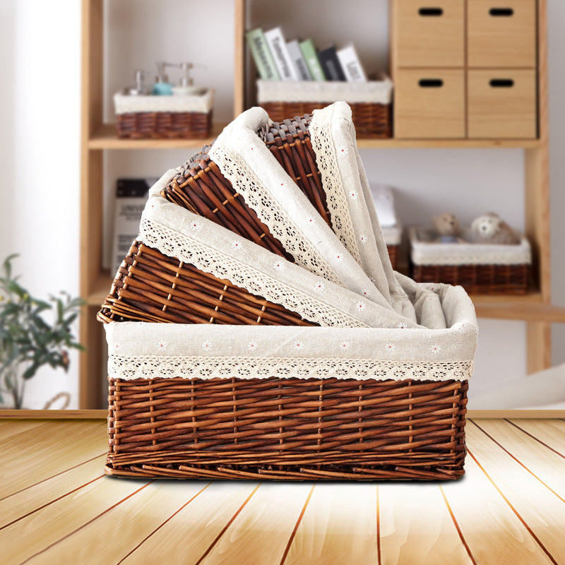 Women Braided Storage Basket with Romantic Fabric Lining Stornfield
