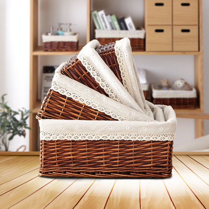 Women Braided Storage Basket with Romantic Fabric Lining Stornfield