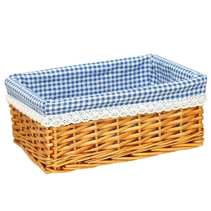 Women storage basket with checkered lining and romantic lace decoration Stornfield