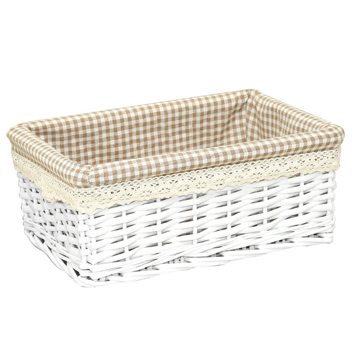 Women's storage basket made of woven natural material with decorative fabric cover Stornfield