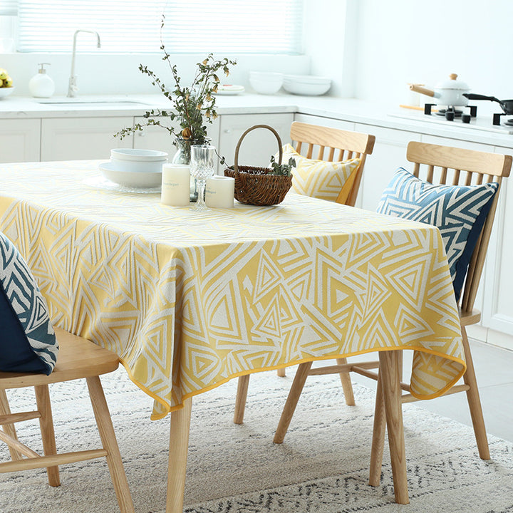 Woven jacquard tablecloth made of cotton blend with geometric triangle design Stornfield