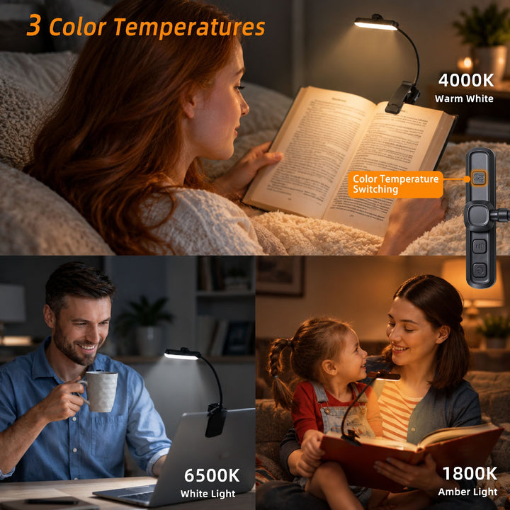 LED clamp lamp with 3 color temperatures, 1000 mAh