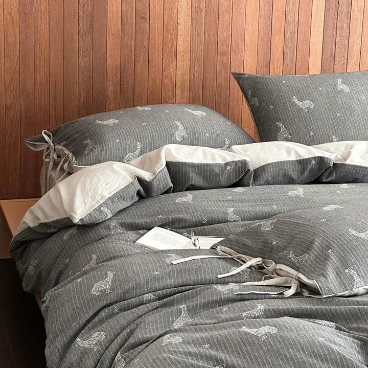 Cotton-linen bedding set, jacquard, with tie bands