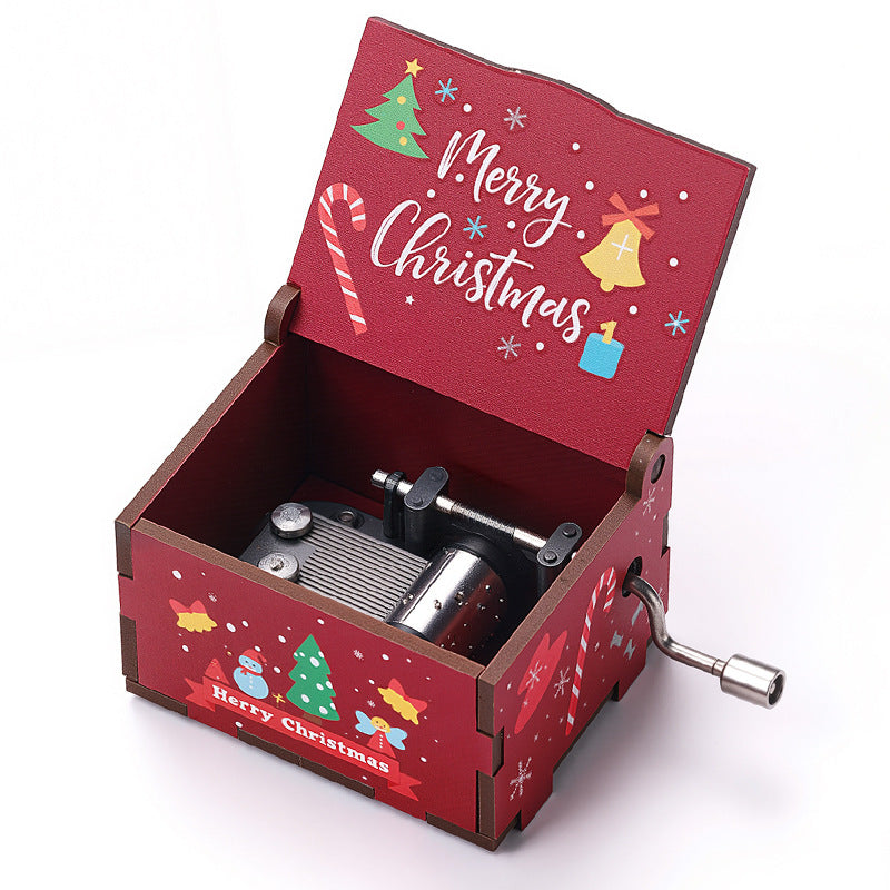 Wooden music box with Christmas motifs, hand-operated
