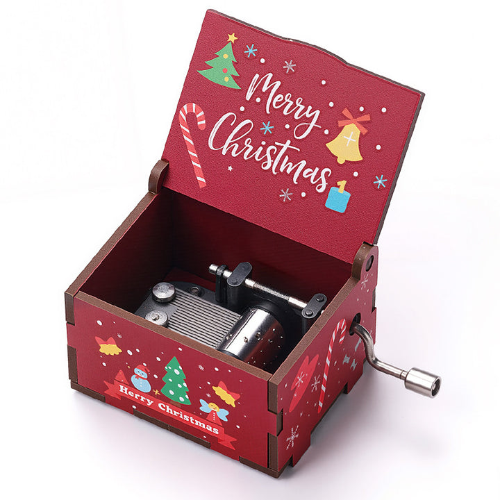 Wooden music box with Christmas motifs, hand-operated