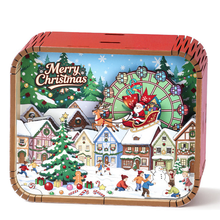 Decorative wooden music box with Christmas motif