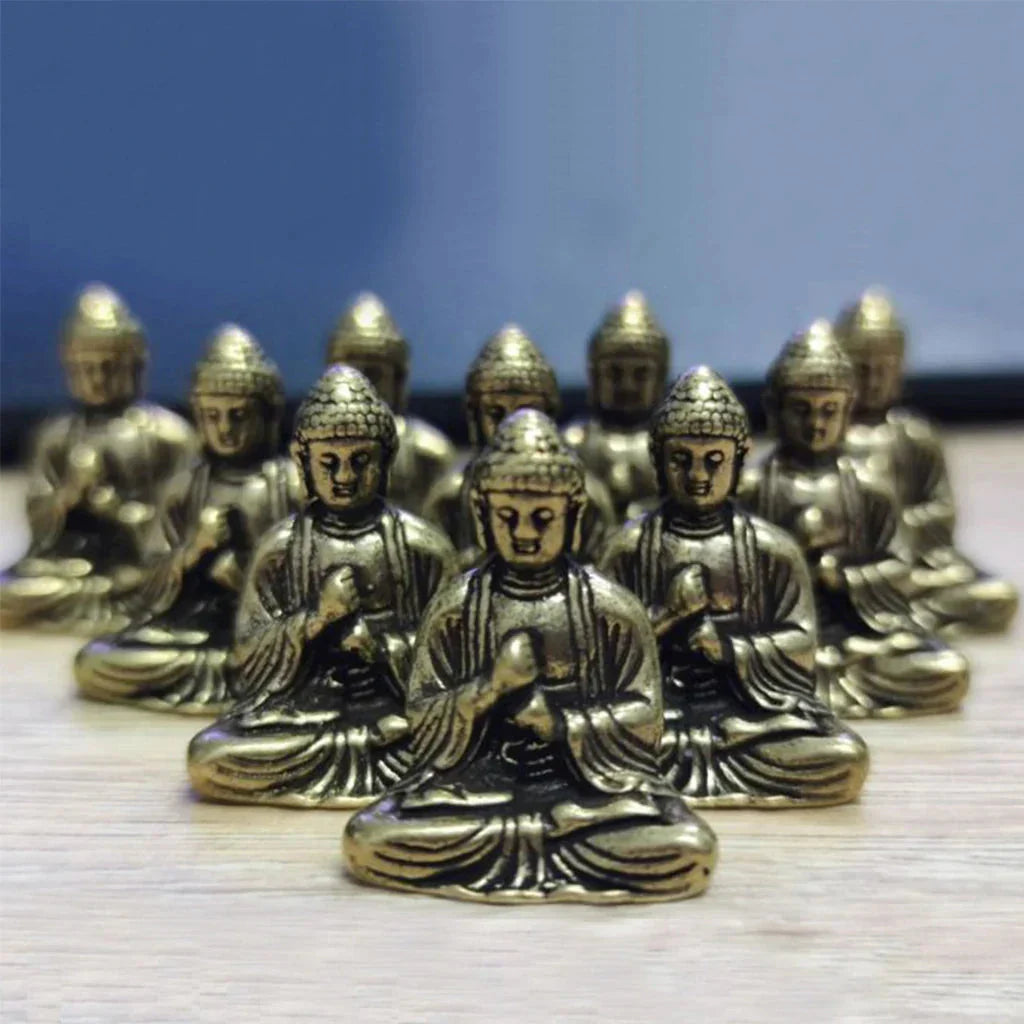 Stornfield | 10 Pieces Miniature Brass Sitting Buddha Statue for Travel, Buddhist Worship, Home Office Decor