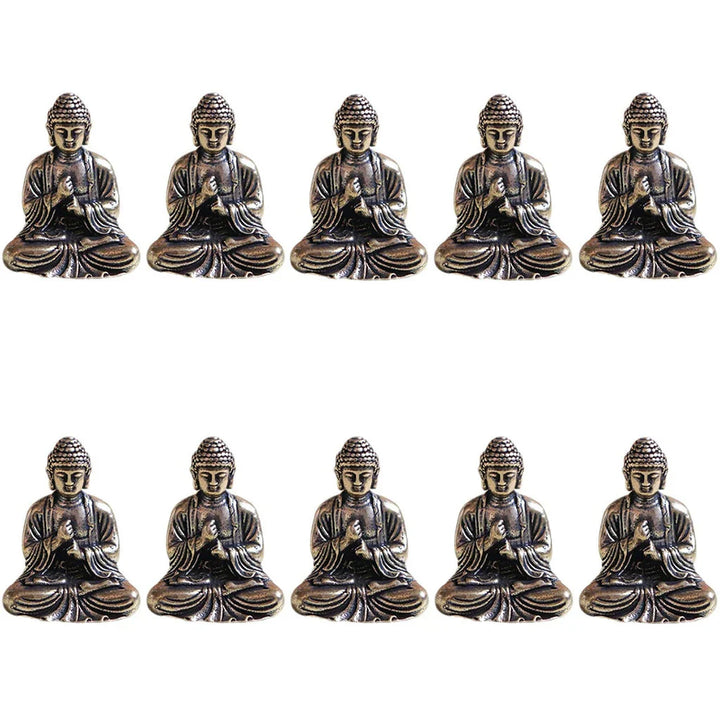 Stornfield | 10 Pieces Miniature Brass Sitting Buddha Statue for Travel, Buddhist Worship, Home Office Decor