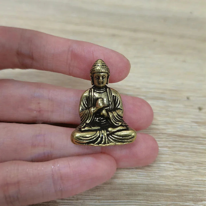 Stornfield | 10 Pieces Mini Brass Sitting Buddha Statue for Travel Decor, Buddhist Worship, Home Office