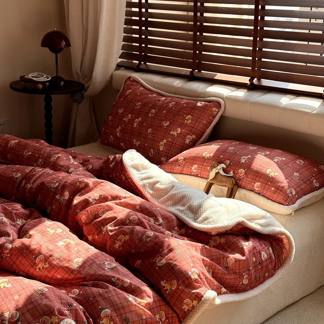 Winter bedding set, milk fiber fleece and cotton gauze
