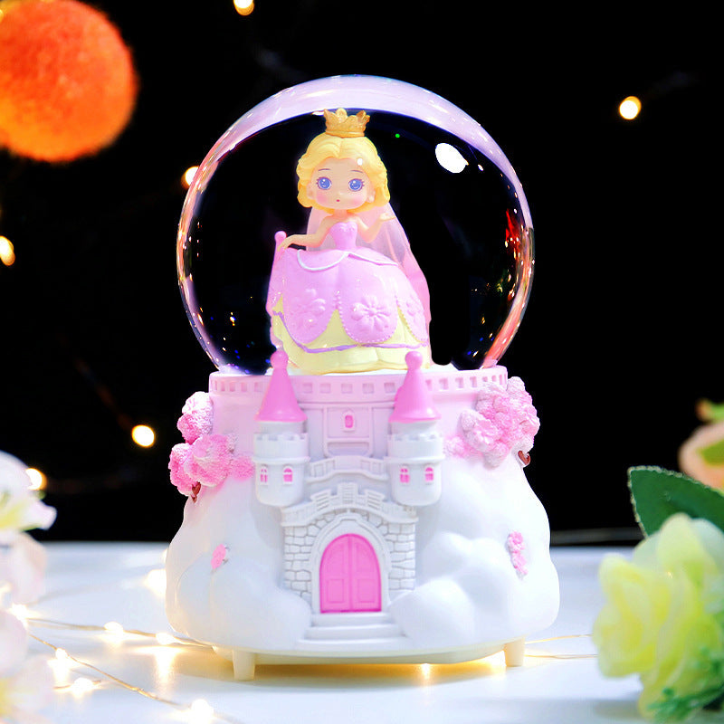 Music box snow globe with light and music
