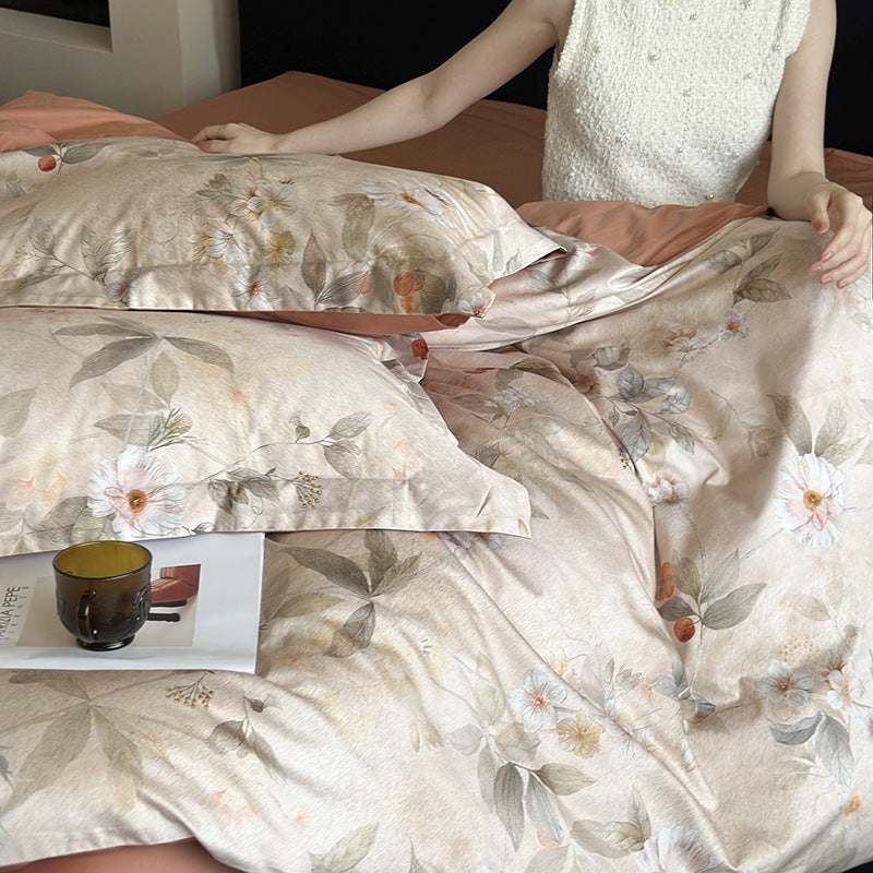 Lyocell bedding set, 3–4 pieces, floral pattern