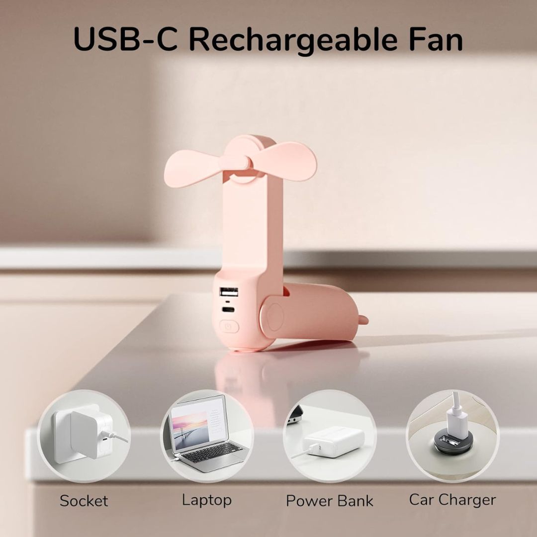 3 In 1 Handheld Mini Fan | USB Rechargeable, Foldable Design & Ideal for Travel, Camping, and Outdoor Activities | Stornfield