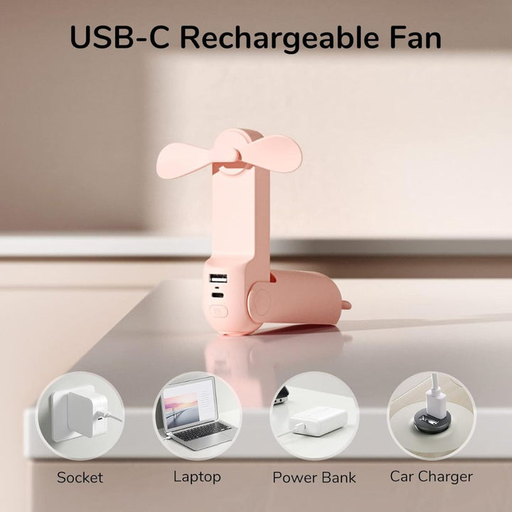3 In 1 Handheld Mini Fan | USB Rechargeable, Foldable Design & Ideal for Travel, Camping, and Outdoor Activities | Stornfield