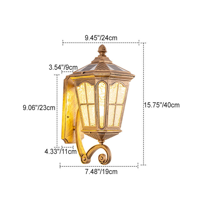 European Solar Outdoor Lantern Aluminum Glass Waterproof 1-Light Wall Sconce Lamp | Stornfield