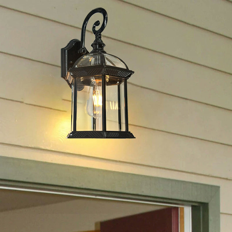 Traditional European Waterproof Aluminum Glass Hexagonal Prism 1-Light Wall Sconce Lamp For Garden | Stornfield