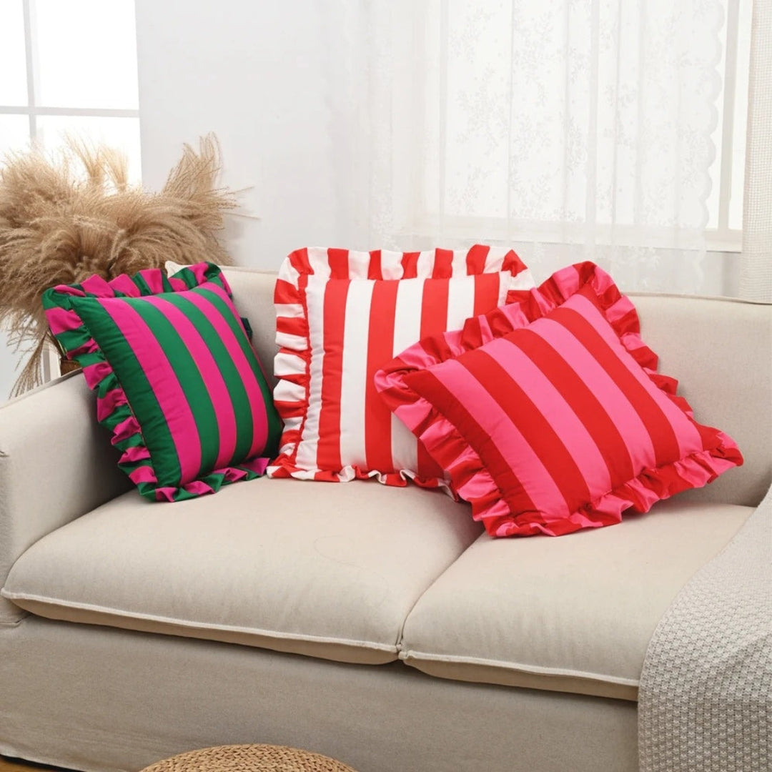 Stornfield | Retro Striped Ruffle Cushion Cover
