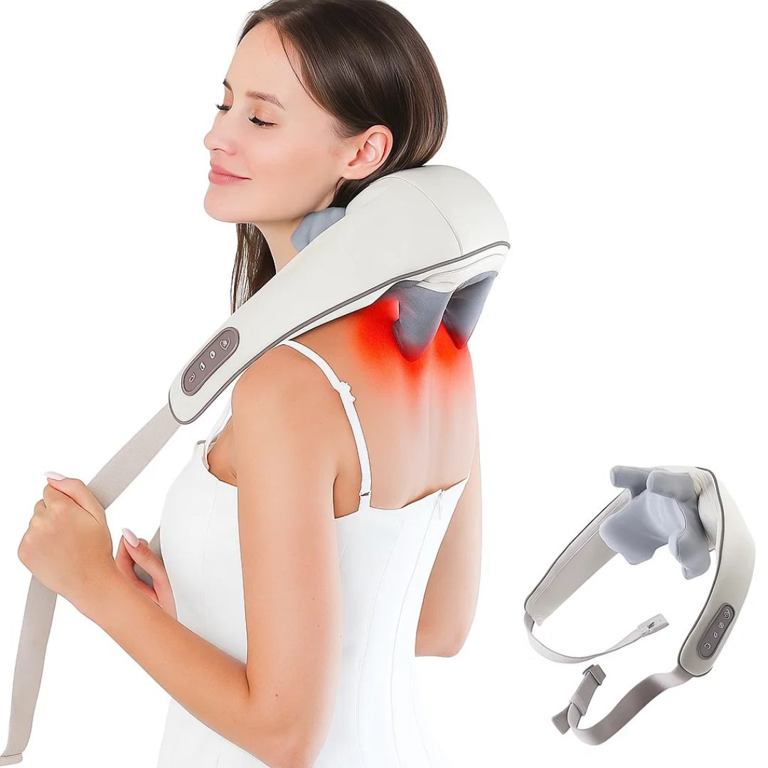 RelaxaPro | Shiatsu Neck Massager – Heating Relief – Cordless Design – Ideal for Office and Home Use Stornfield