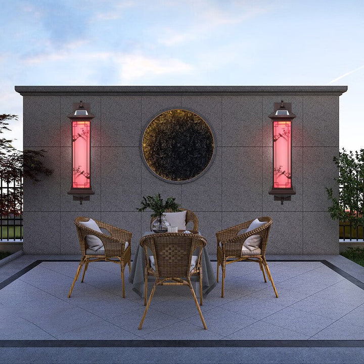 Traditional Chinese Rectangular Aluminum Glass Solar LED Wall Sconce Lamp For Garden | Stornfield